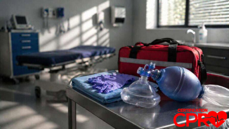 CPR training equipment in a medical classroom setting in Orlando.