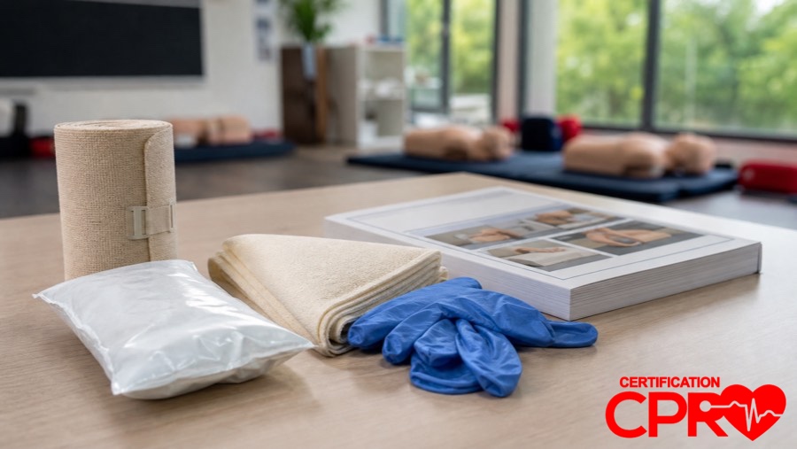 CPR training materials and certification supplies in Orlando classroom.