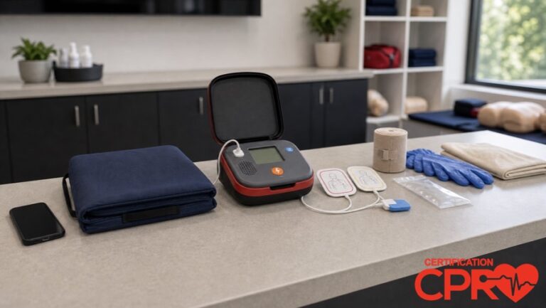 AED trainer and CPR classroom supplies for learning the Chain of Survival in Orlando.