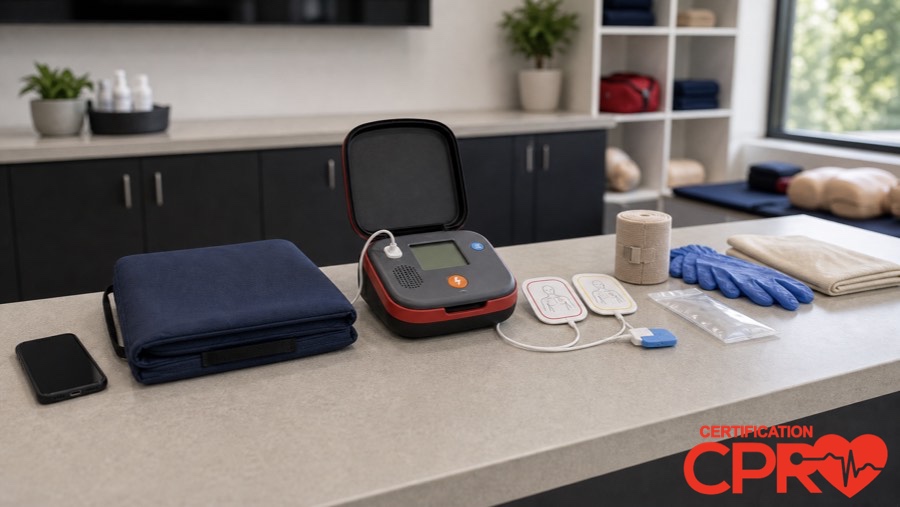 AED trainer and CPR classroom supplies for learning the Chain of Survival in Orlando.
